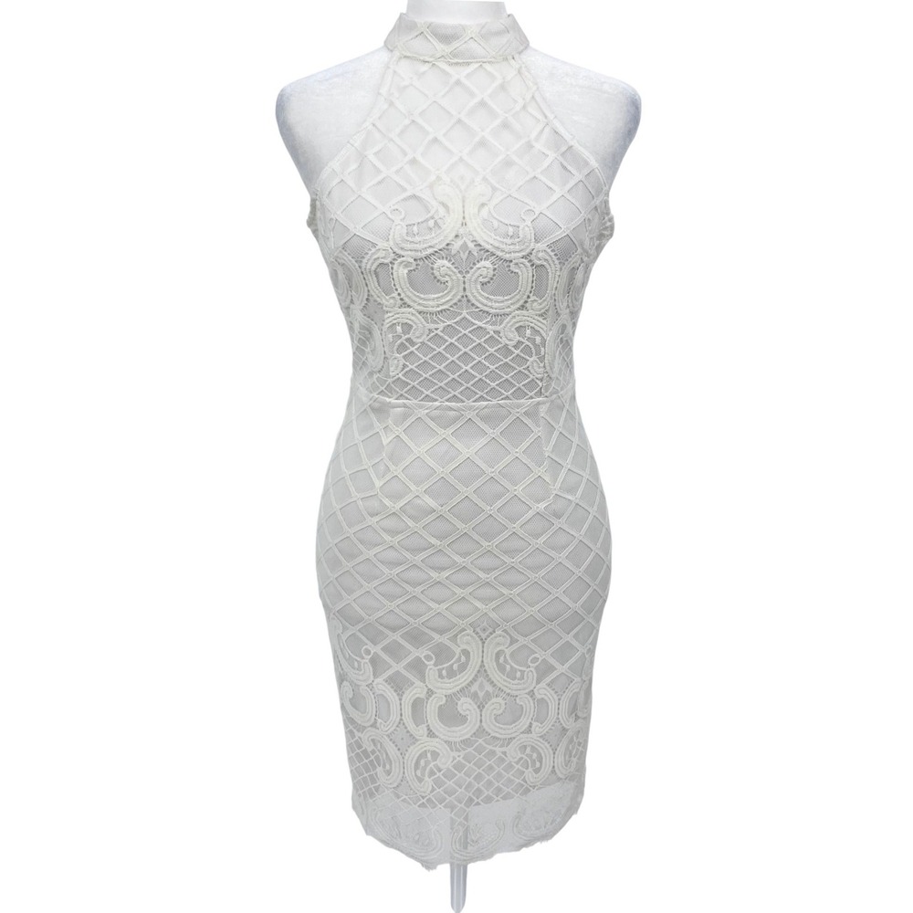 NWT Y2K Charlotte Russe Women's Juniors Dress Small White Lace Mock Neck Boho